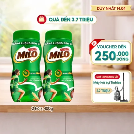 Combo 2 hũ thức uống lúa mạch Nestlé® Milo® nguyên chất 400g (hũ nhựa)