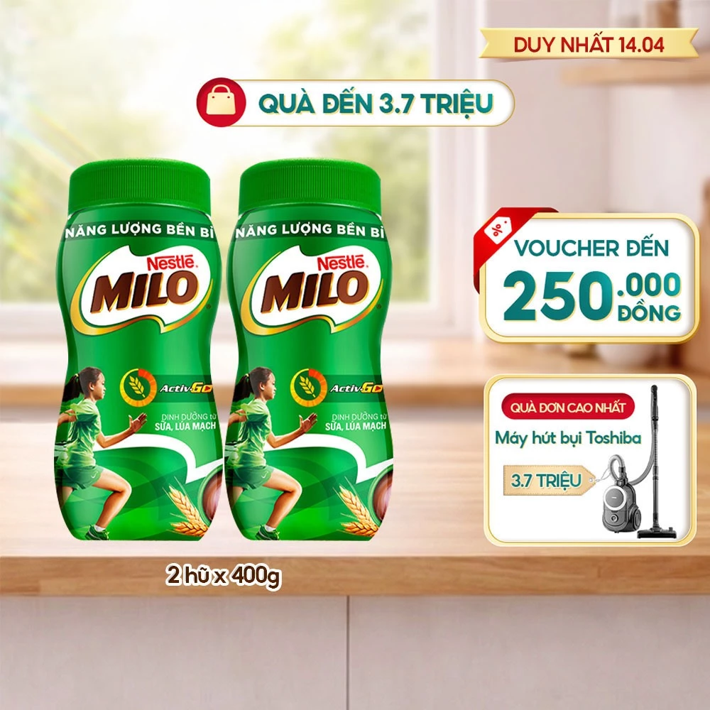 4-1 Combo 2 hũ thức uống lúa mạch Nestlé® Milo® nguyên chất 400g (hũ nhựa) - Ảnh 1